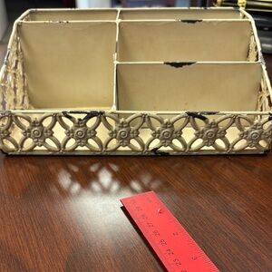 Elegant Cream Metal Desk Organizer